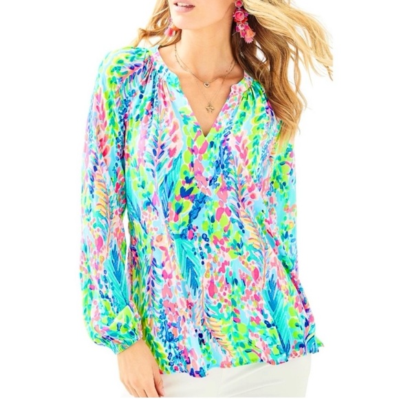 Lilly Pulitzer Tops - Lilly Pulitzer Martinique Blouse Catch The Wave Print